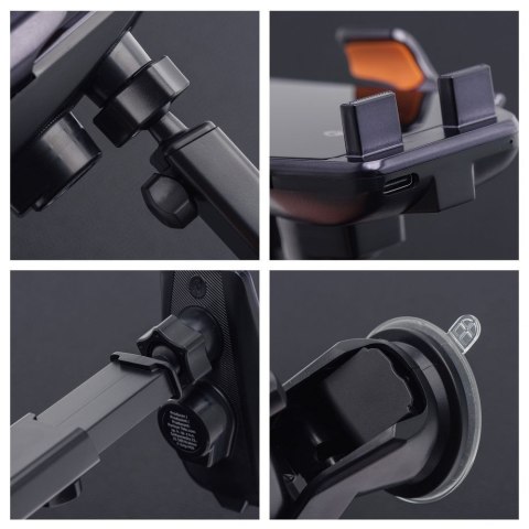 Uchwyt na telefon do samochodu indukcyjny Forcell F-Grip HS6 15W do szyby / kratki czarny