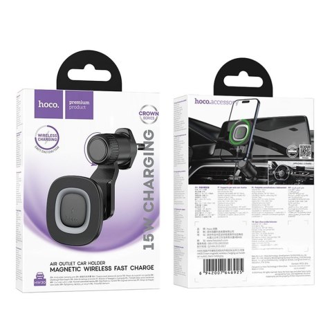 Uchwyt na telefon do samochodu indukcyjny Hoco 15W do kratki HW30 czarny