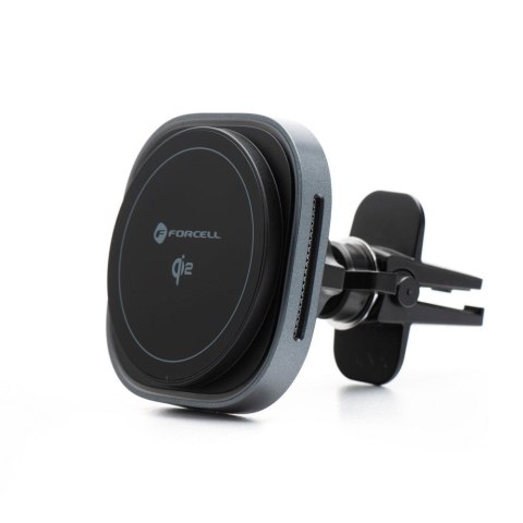Uchwyt na telefon do samochodu indukcyjny zgodny z MagSafe Forcell F-Grip Air Mag F-07 Qi2 15W do kratki srebrny