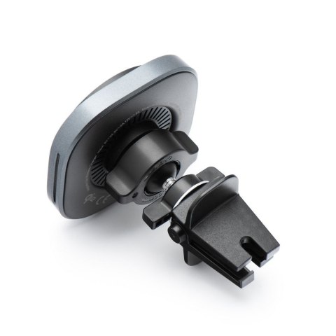 Uchwyt na telefon do samochodu indukcyjny zgodny z MagSafe Forcell F-Grip Air Mag F-07 Qi2 15W do kratki srebrny
