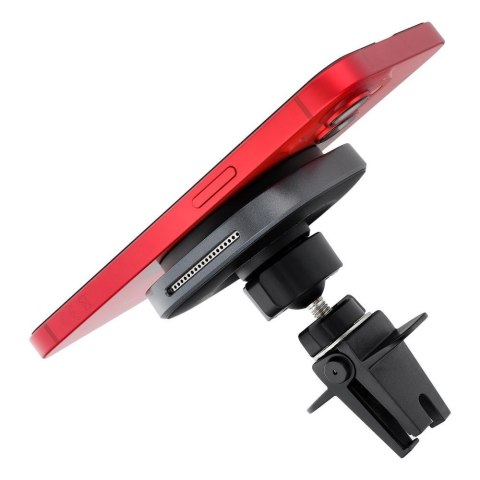 Uchwyt na telefon do samochodu indukcyjny zgodny z MagSafe Forcell F-Grip Air Mag F-07 Qi2 15W do kratki srebrny