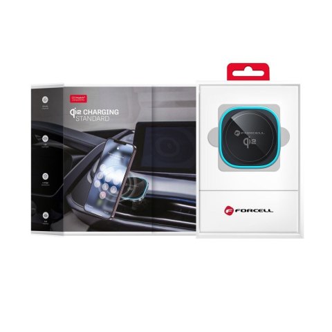 Uchwyt na telefon do samochodu indukcyjny zgodny z MagSafe Forcell F-Grip Air Mag F-07 Qi2 15W do kratki srebrny
