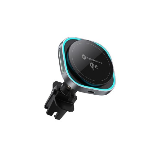 Uchwyt na telefon do samochodu indukcyjny zgodny z MagSafe Forcell F-Grip Air Mag F-07 Qi2 15W do kratki srebrny