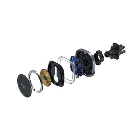 Uchwyt na telefon do samochodu indukcyjny zgodny z MagSafe Forcell F-Grip Air Mag F-07 Qi2 15W do kratki srebrny