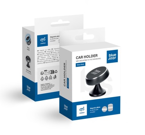 Uchwyt na telefon do samochodu magnetyczny Blue Star Short Stick do deski czarny