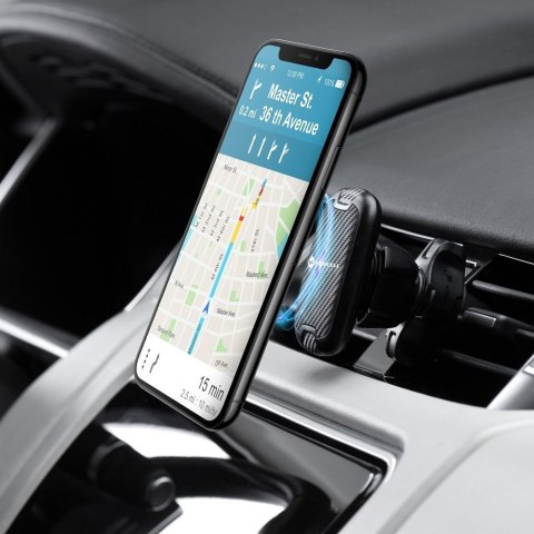 Uchwyt na telefon do samochodu magnetyczny Forcell F-Grip Carbon H-CT325 do kratki czarny