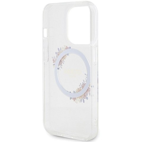 GUESS futerał do IPHONE 15 Pro kompatybilny z MagSafe GUHMP15LHFWFCT (Flowers Wreath) transparentny