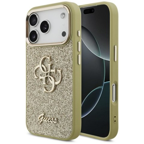 GUESS futerał do IPHONE 17 Pro GUHCP17LHG4SGCD (Fixed Glitter Big 4G Metal Frame) złoty