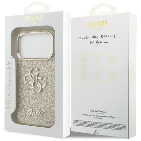 GUESS futerał do IPHONE 17 Pro GUHCP17LHG4SGCD (Fixed Glitter Big 4G Metal Frame) złoty