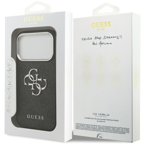 GUESS futerał do IPHONE 17 Pro GUHCP17LP4G4SMCK (4G PU Leather Case with Big 4G and Classic Logo and Silver Metal Camera Frame)