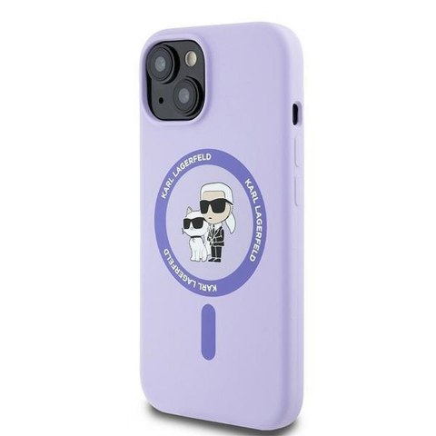 KARL LAGERFELD futerał do IPHONE 15 kompatybilny z MagSafe KLHMP15SSCMKCRHU (Silicone KC Body Ring) fioletowy