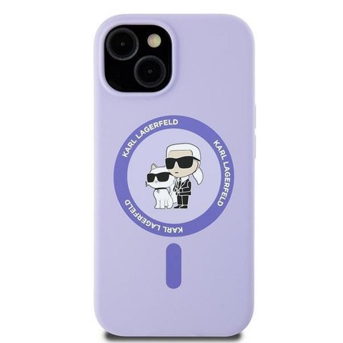KARL LAGERFELD futerał do IPHONE 15 kompatybilny z MagSafe KLHMP15SSCMKCRHU (Silicone KC Body Ring) fioletowy