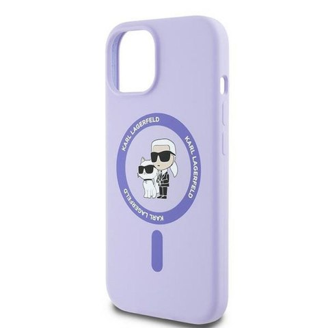 KARL LAGERFELD futerał do IPHONE 15 kompatybilny z MagSafe KLHMP15SSCMKCRHU (Silicone KC Body Ring) fioletowy