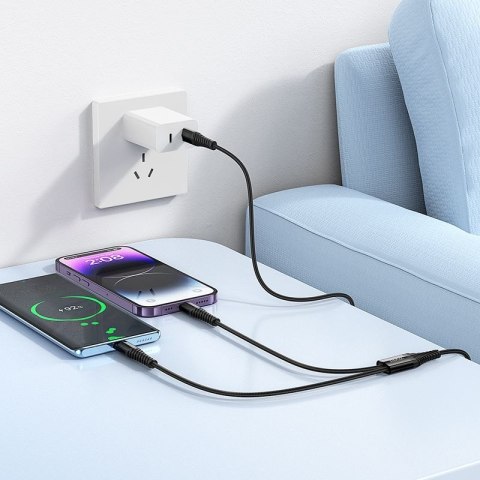 Kabel 2w1 USB C do USB C+Lightnig Hoco 1 m X123 czarny