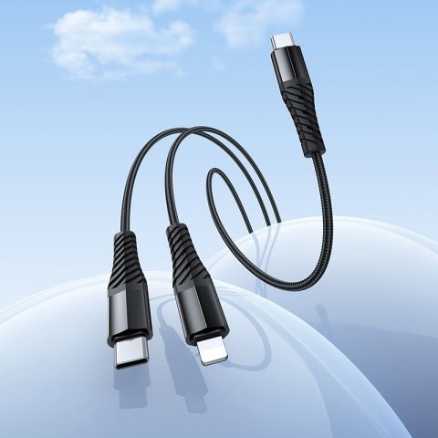 Kabel 2w1 USB C do USB C+Lightnig Hoco 1 m X123 czarny