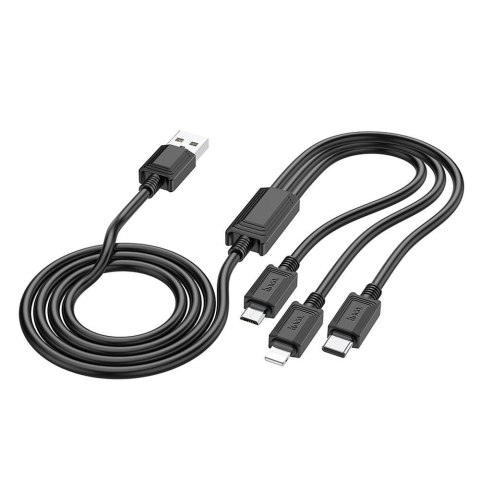 Kabel 3w1 USB A do Lightning / Micro USB / USB C Hoco 2A X74 1 m czarny
