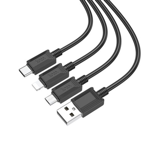 Kabel 3w1 USB A do Lightning / Micro USB / USB C Hoco 2A X74 1 m czarny
