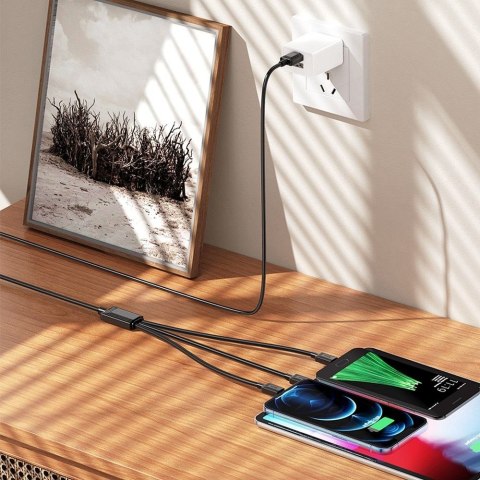 Kabel 3w1 USB A do Lightning / Micro USB / USB C Hoco 2A X74 1 m czarny