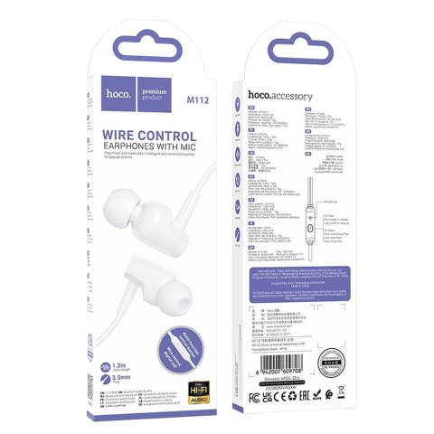 Słuchawki przewodowe douszne Jack 3,5 mm Hoco M112 białe