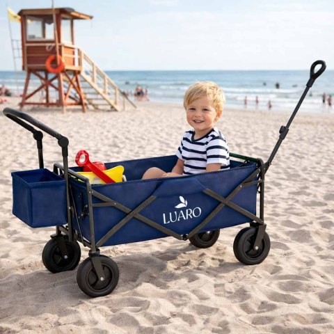 Wózek transportowy LUARO plażowy składany z daszkiem i siatką granatowy