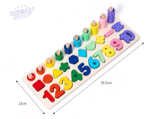 Liczydło drewniane sorter cyfry Montessori 3w1 13x36cm Liczydło drewniane sorter cyfry Montessori 3w1 13x36cm