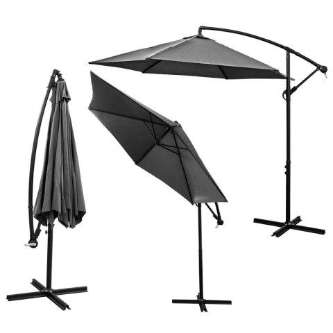 PARASOL OGRODOWY 300CM SKŁADANY NA WYSIĘGNIKU SZARY ANTRACYT