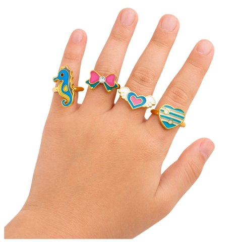 Zestaw Pierścionki Dla Dzieci Regulowane Metalowe Różne Wzory Serce 12 szt.