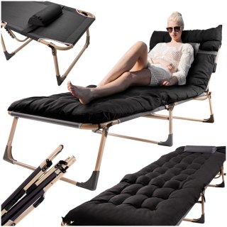 Łóżko polowe LUARO turystyczne składane leżak biznesowy 193 cm czarny