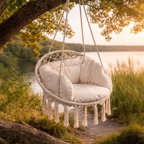 Huśtawka LUARO fotel bocianie gniazdo z poduszką ecru 80cm 150kg