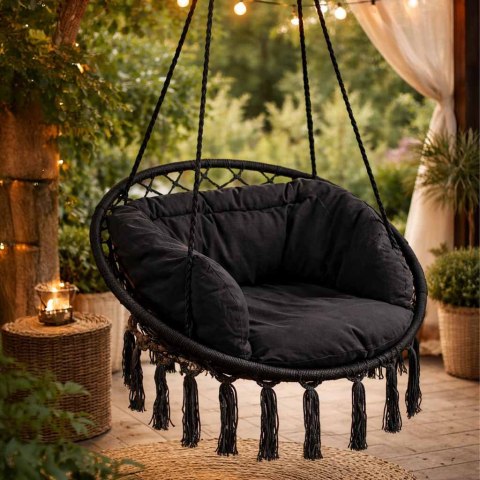 Huśtawka fotel bocianie gniazdo czarne XL z poduszką