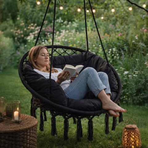 Huśtawka fotel bocianie gniazdo czarne XL z poduszką