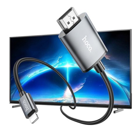 Kabel Lightning do HDMI Hoco 1080p 2 m UA27 stalowy szary