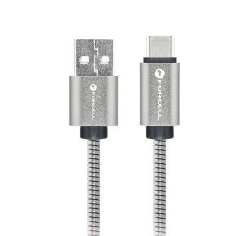 Kabel USB A do USB C Forcell F-Energy QC4.0 3A 66W Metal 1 m C234 srebrny