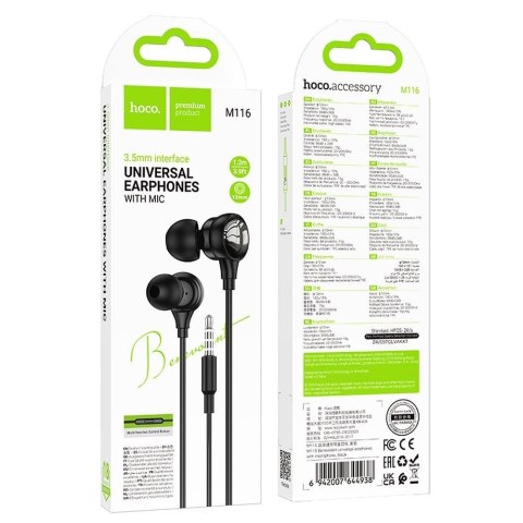 Słuchawki przewodowe douszne Jack 3,5 mm Hoco M116 czarne