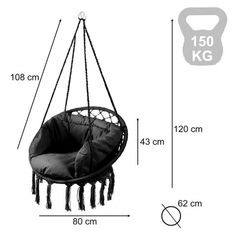 Huśtawka fotel bocianie gniazdo czarne XL z poduszką