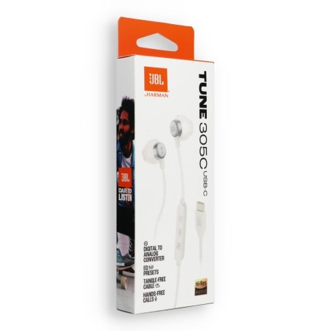 Słuchawki przewodowe douszne USB C JBL 305C białe