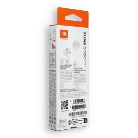 Słuchawki przewodowe douszne USB C JBL 305C białe