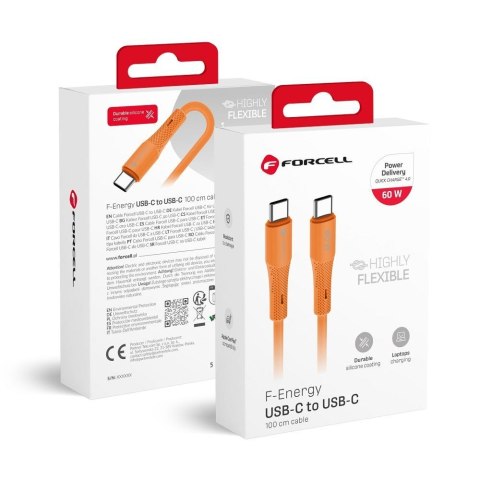 Kabel USB C do USB C Forcell F-Energy QC4.0 PD 3A 60W Silicone 1 m C344 pomarańczowy