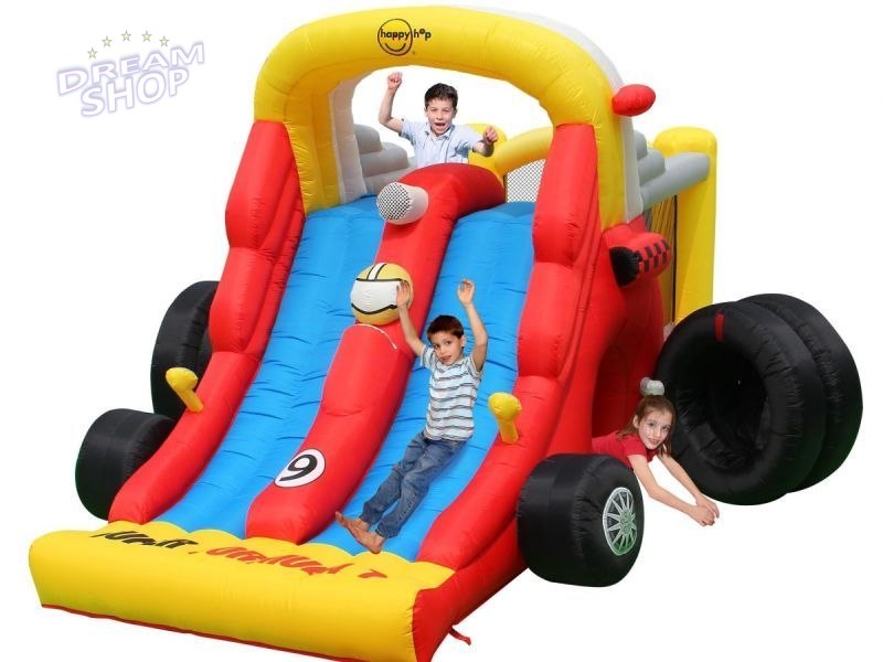 Dmuchaniec Formuła 1 Podwójna Zjeżdżalnia + Trampolina Zamek Dmuchany HappyHop Dmuchaniec Formuła 1 Podwójna Zjeżdżalnia + Trampolina Zamek Dmuchany HappyHop