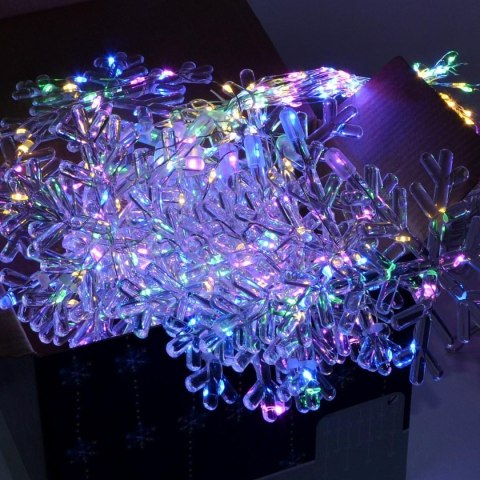 LAMPKI CHOINKOWE KURTYNA ŚWIETLNA 200x200 CM 408LED PŁATKI ŚNIEGU MULTIKOLOR
