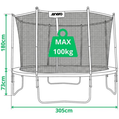 TRAMPOLINA BATUTA OGRODOWA SKŁADANA Z SIATKĄ WEWNĘTRZNĄ 10FT 305CM ENERO