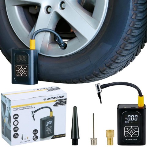 KOMPRESOR SAMOCHODOWY DUNLOP 150 PSI CYFROWA SPRĘŻARKA Z FUNKCJĄ POWERBANK