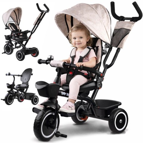 Rowerek trójkołowy Tiny Bike 3w1 beżowy z daszkiem SP0650