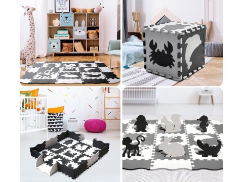 Mata piankowa - Puzzle kontrastowe dla niemowląt ZWIERZĘTA 120x120cm ZA4783