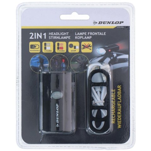 LAMPA ROWEROWA 2W1 ŁADOWANIE USB, UCHWYT DO MOCOWANIA NA KASKU DUNLOP
