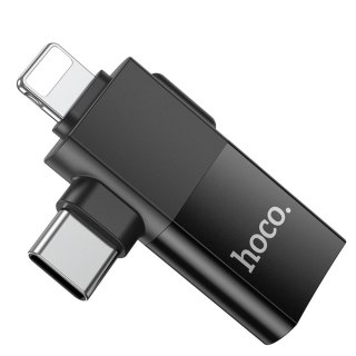 Adapter OTG 2w1 USB C / Lightning do USB A Hoco UA17 czarny