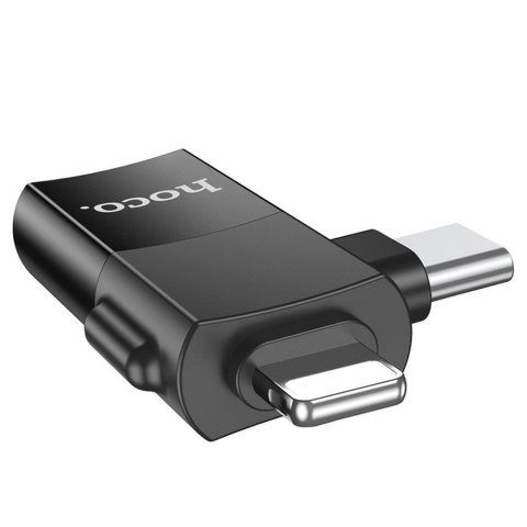 Adapter OTG 2w1 USB C / Lightning do USB A Hoco UA17 czarny