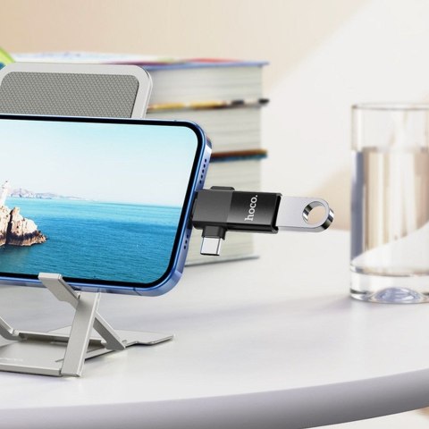 Adapter OTG 2w1 USB C / Lightning do USB A Hoco UA17 czarny