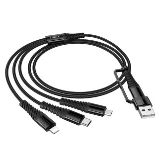 Kabel 3w1 USB C / USB A do Lightning + USB C + Micro USB Hoco 1 m X123 czarny
