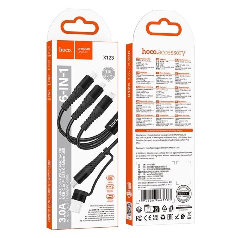 Kabel 3w1 USB C / USB A do Lightning + USB C + Micro USB Hoco 1 m X123 czarny